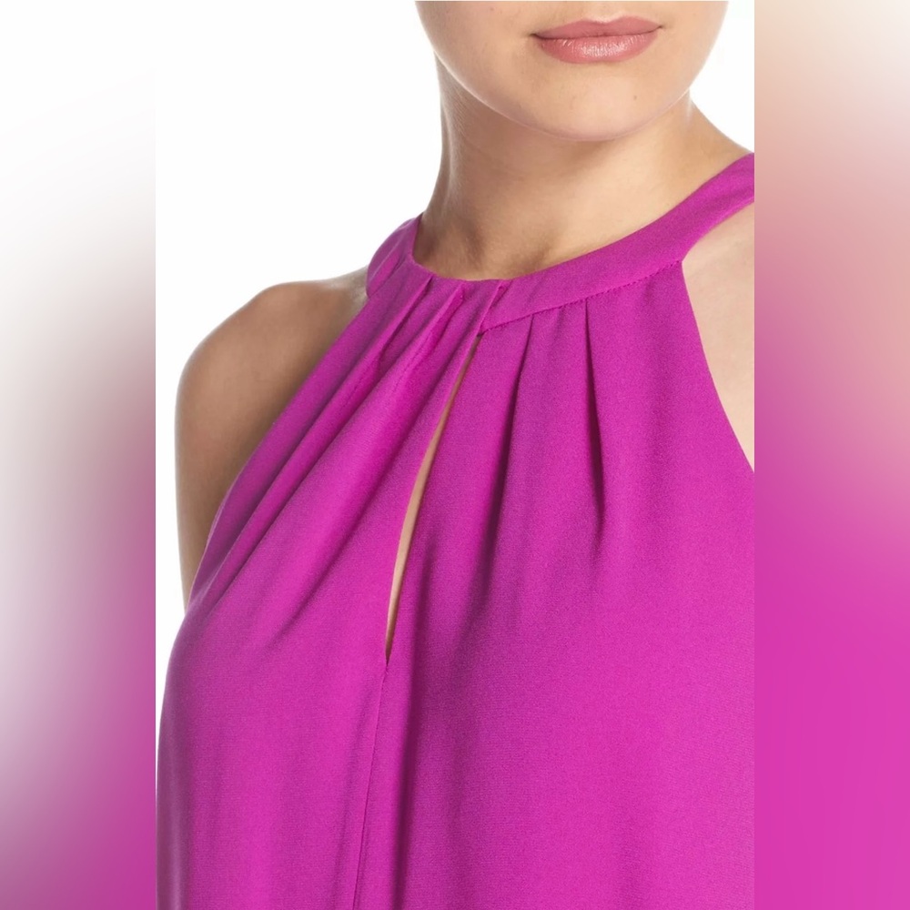 NWT | BCBG Maxazria | Tristyn Pleated Halter Dress | Magenta | L - Picture 4 of 6
